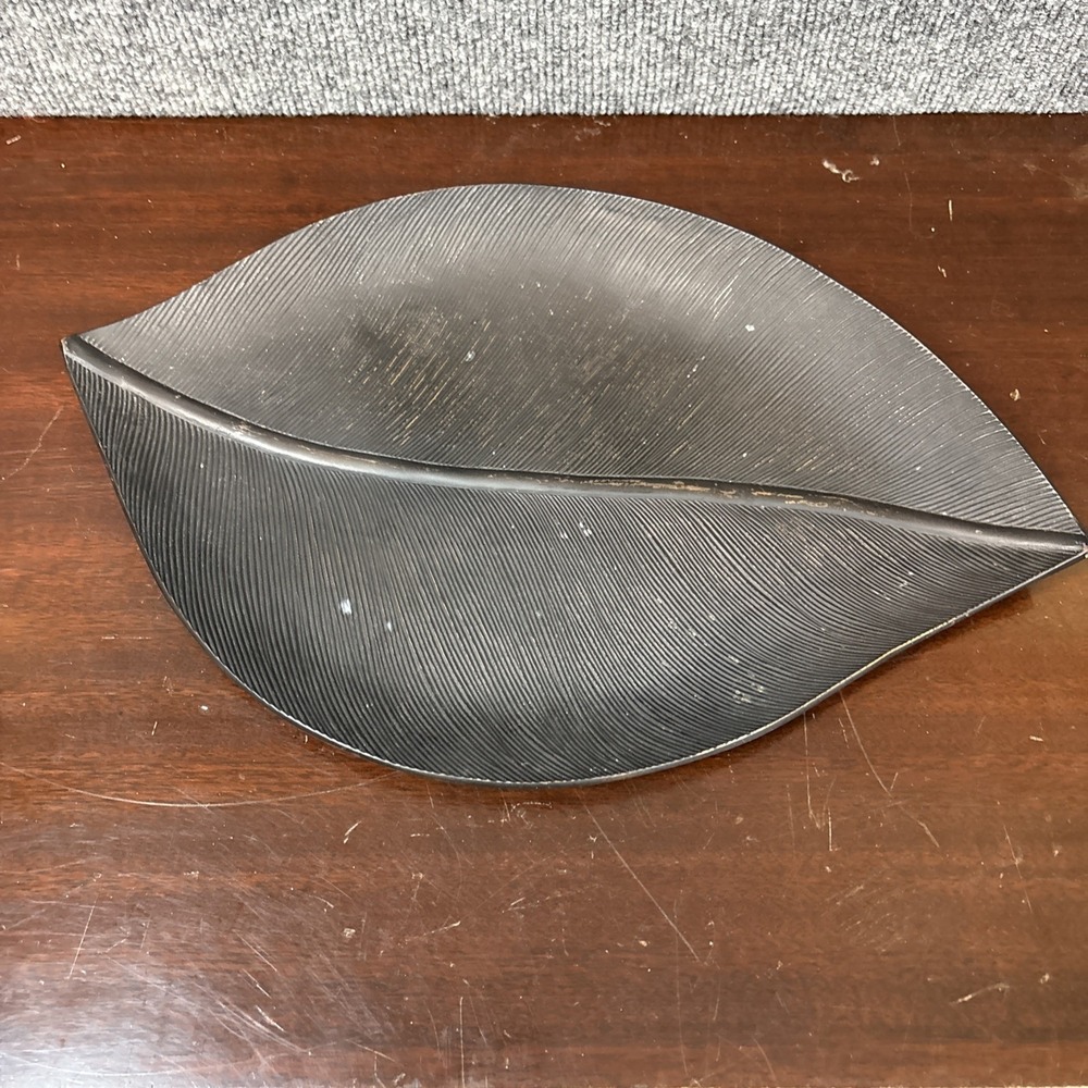 Crate and Barrel Leaf Candleholders Black Painted Bronze Pillar Candle India